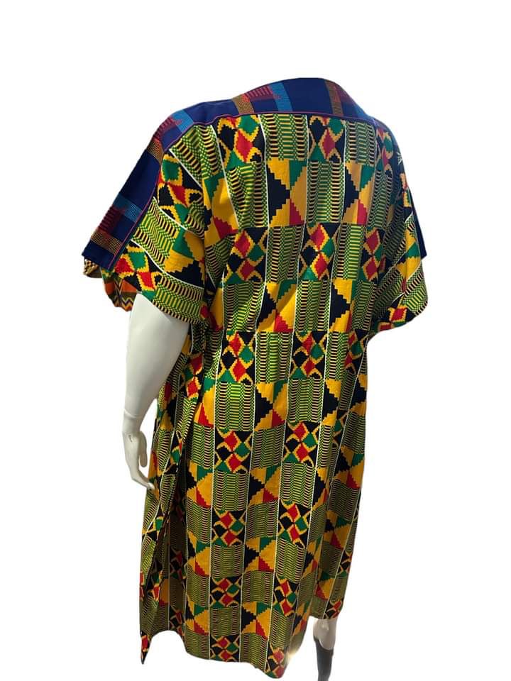 Authentic African Kente Print Drawstring Kaftan