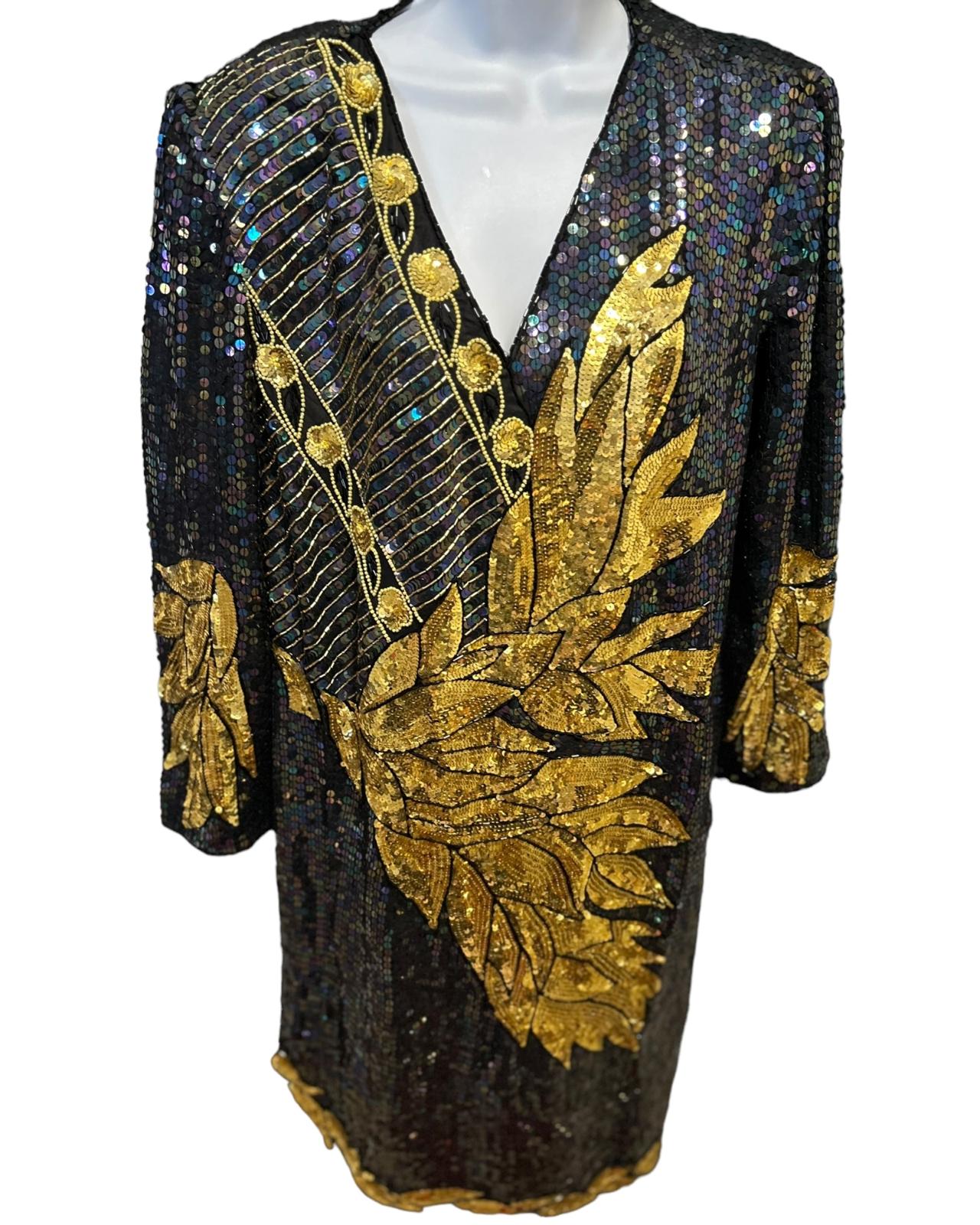 Black and gold vintage sequin  dress.  Fits Size Large (True to size) 