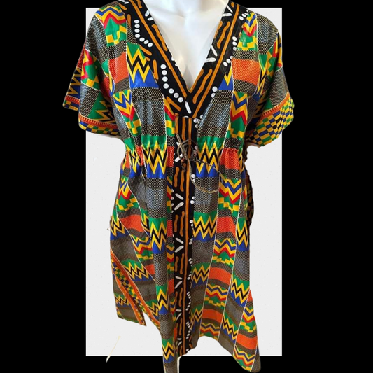 The Authentic African Kente Print Drawstring Kaftan