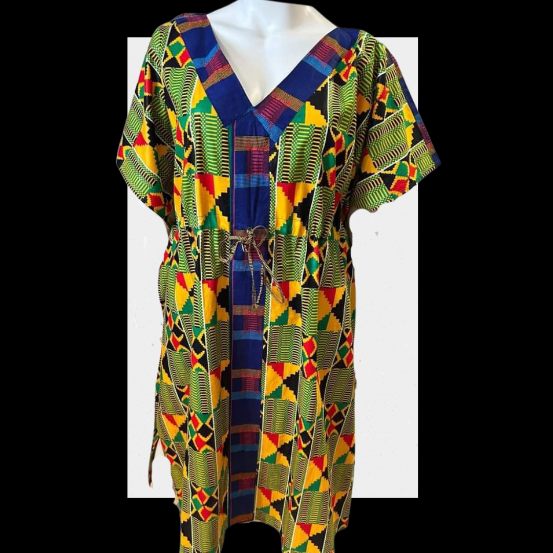 Authentic African Kente Print Drawstring Kaftan