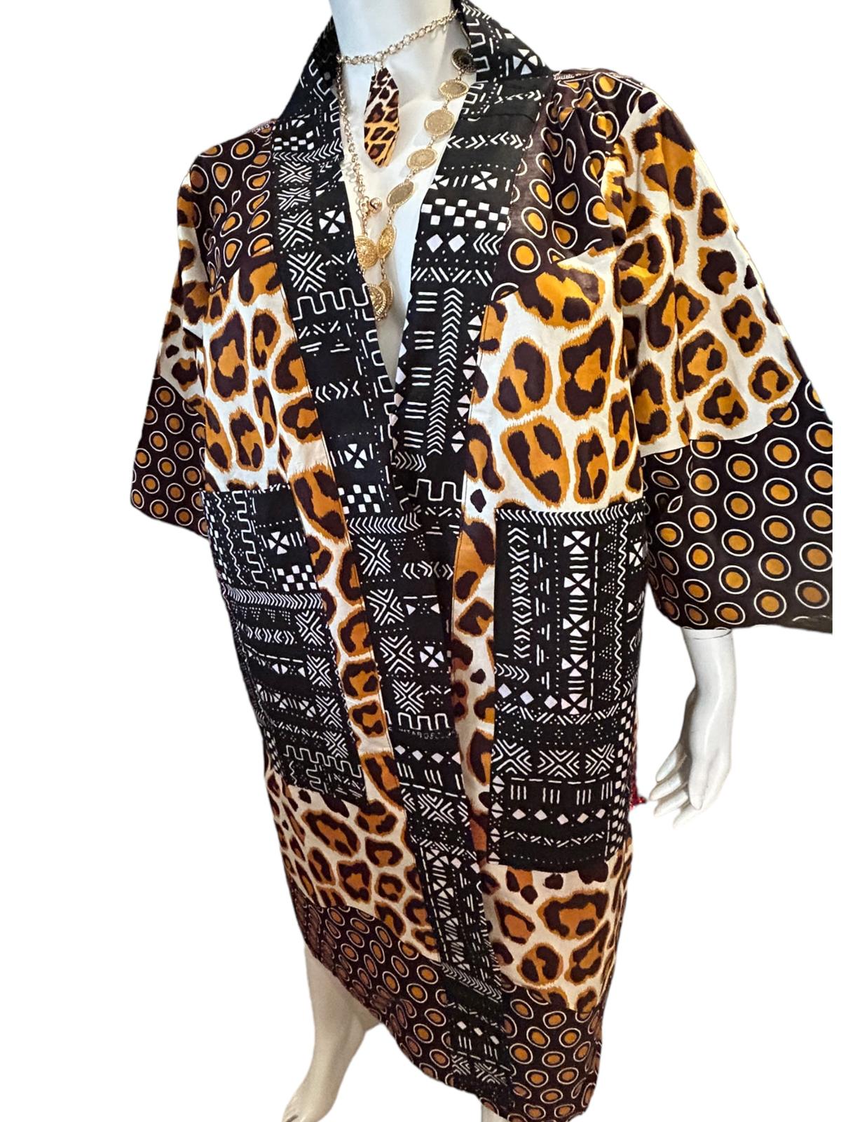 Authentic Ankara Kimono Duster, Headwrap and Earrings With Pockets