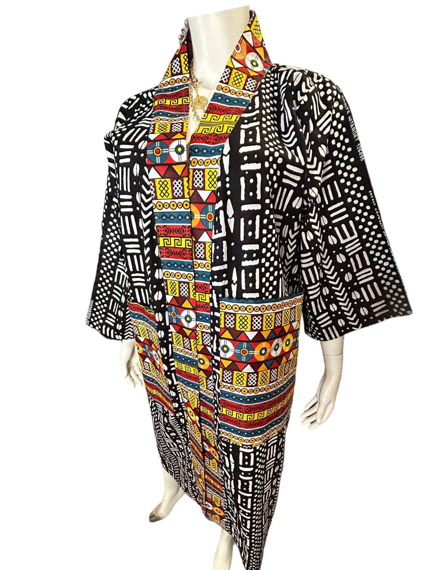 Authentic Ankara Kimono Duster and Headwrap With Pockets