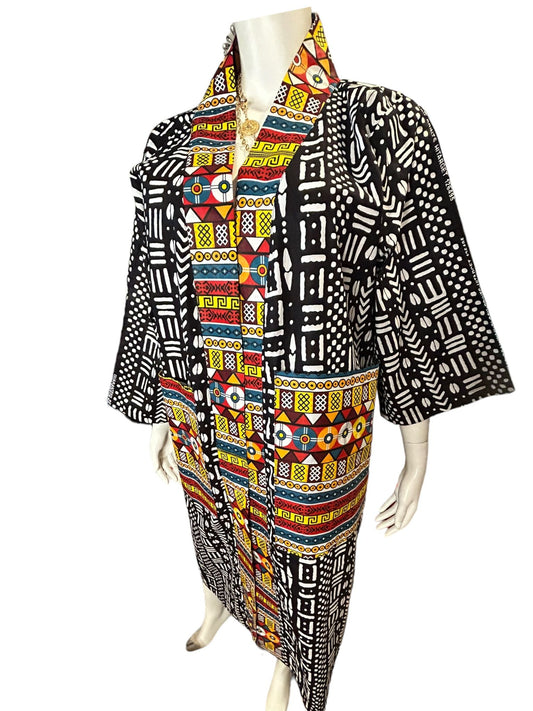 Authentic Ankara Kimono Duster and Headwrap With Pockets