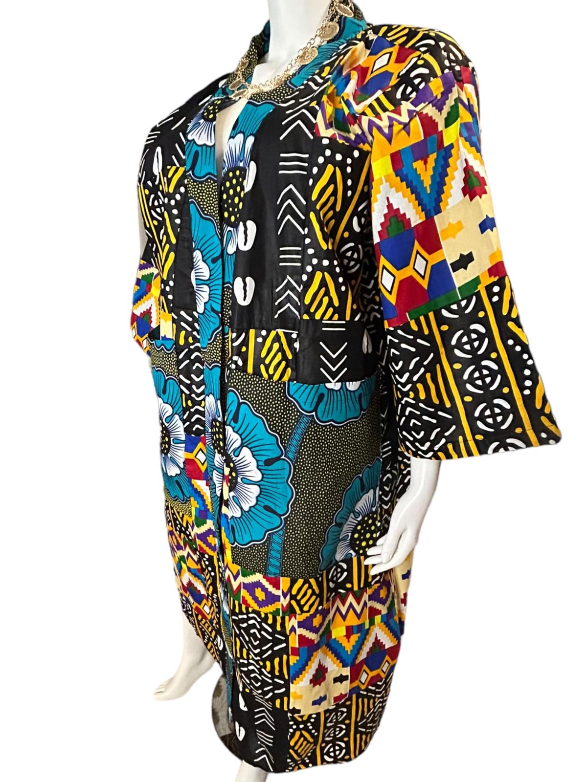 Authentic African Print Kimono Duster and Headwrap With Pockets