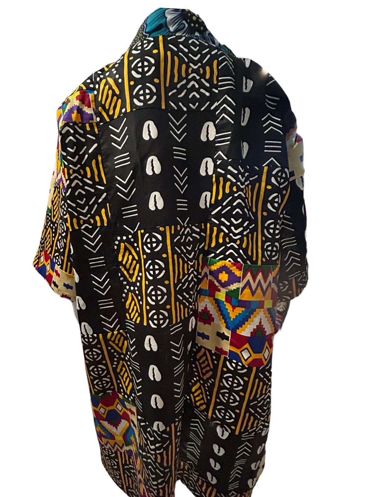 Authentic African Print Kimono Duster and Headwrap With Pockets