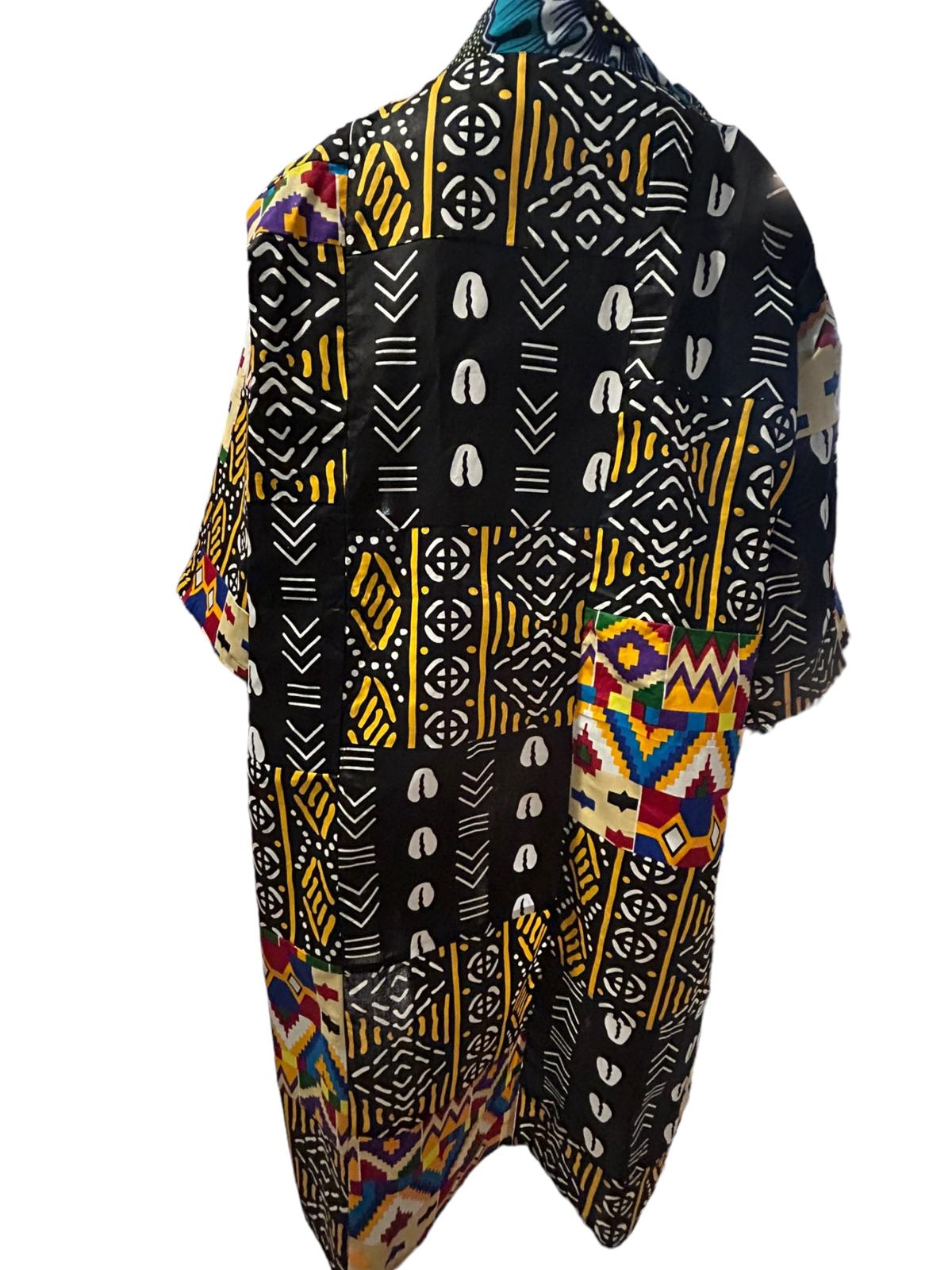 Authentic African Print Kimono Duster and Headwrap With Pockets