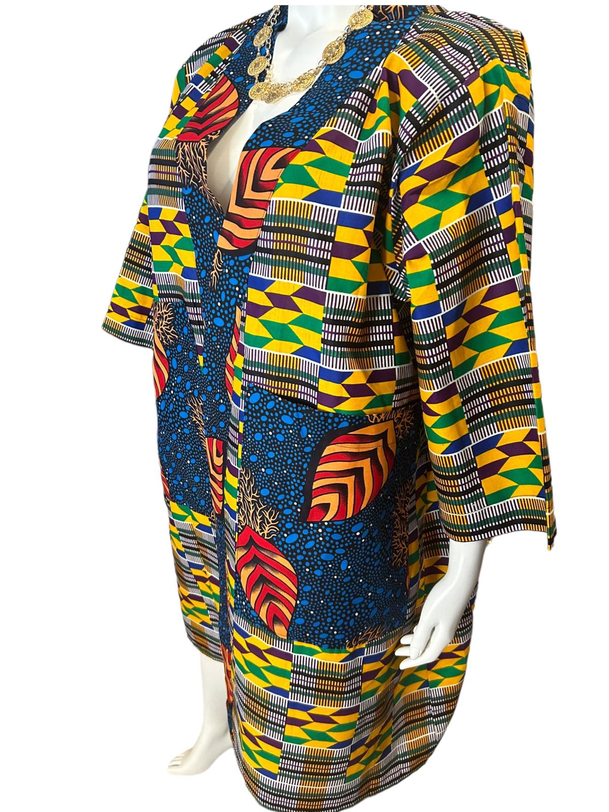 Authentic African Ankara Kimono Duster and Headwrap With Pockets