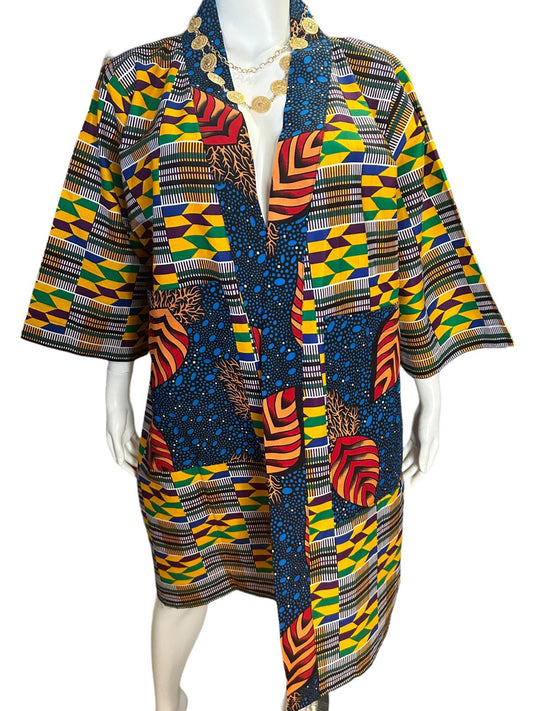 Authentic African Ankara Kimono Duster and Headwrap With Pockets