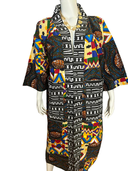 Authentic African Print Ankara Kimono Duster & Headwrap with Pockets