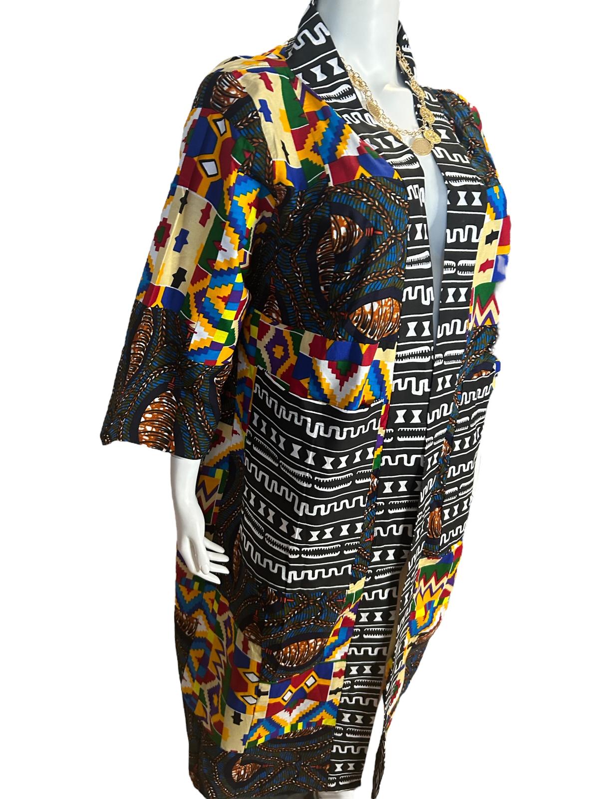 Authentic African Print Ankara Kimono Duster & Headwrap with Pockets