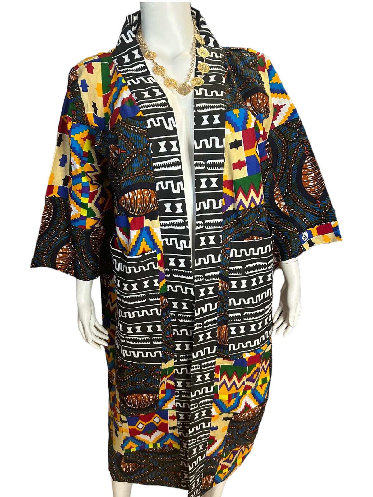 Authentic African Print Ankara Kimono Duster & Headwrap with Pockets