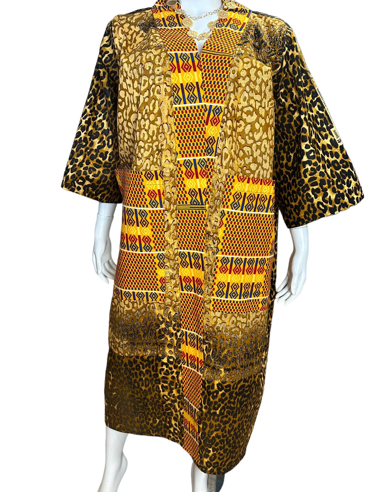 Authentic African Print Ankara Kimono Duster and Headwrap With Pockets