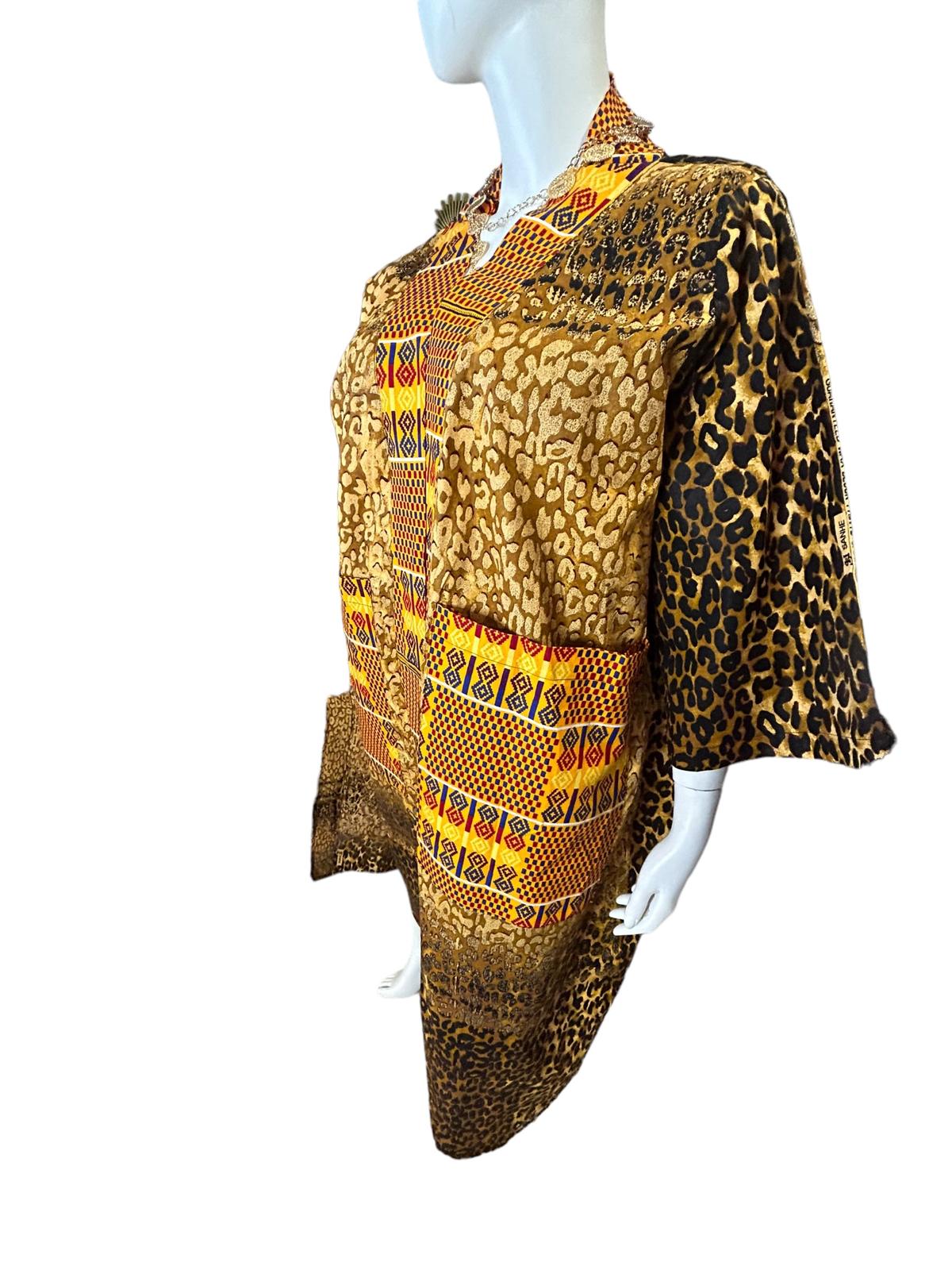 Authentic African Print Ankara Kimono Duster and Headwrap With Pockets