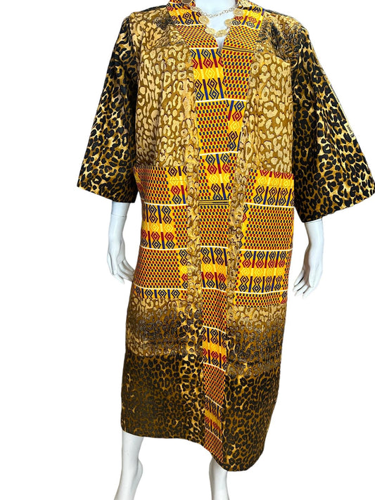 Authentic African Print Ankara Kimono Duster and Headwrap With Pockets