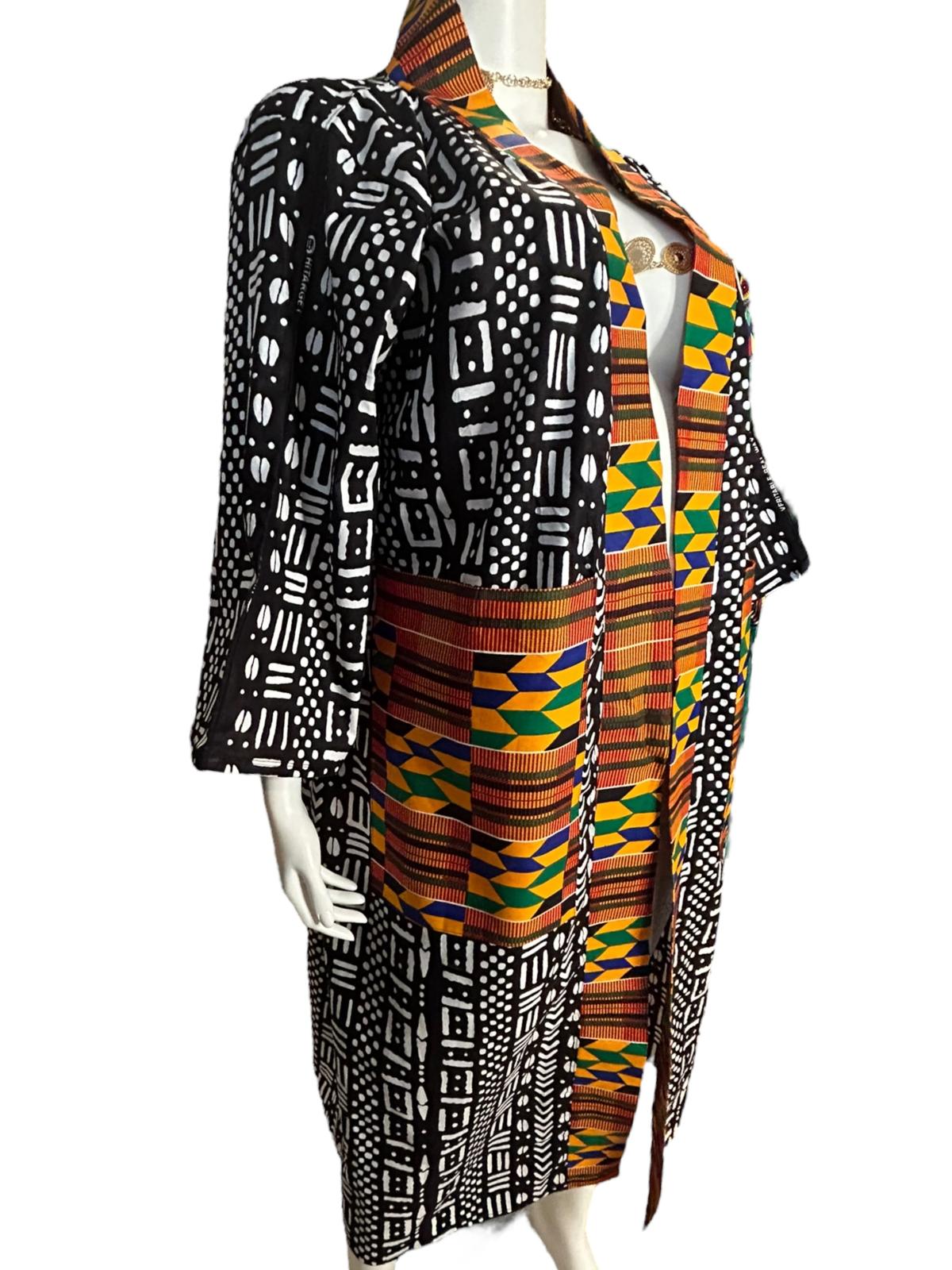 Authentic African Print Ankara Kimono Duster and Headwrap with Pockets