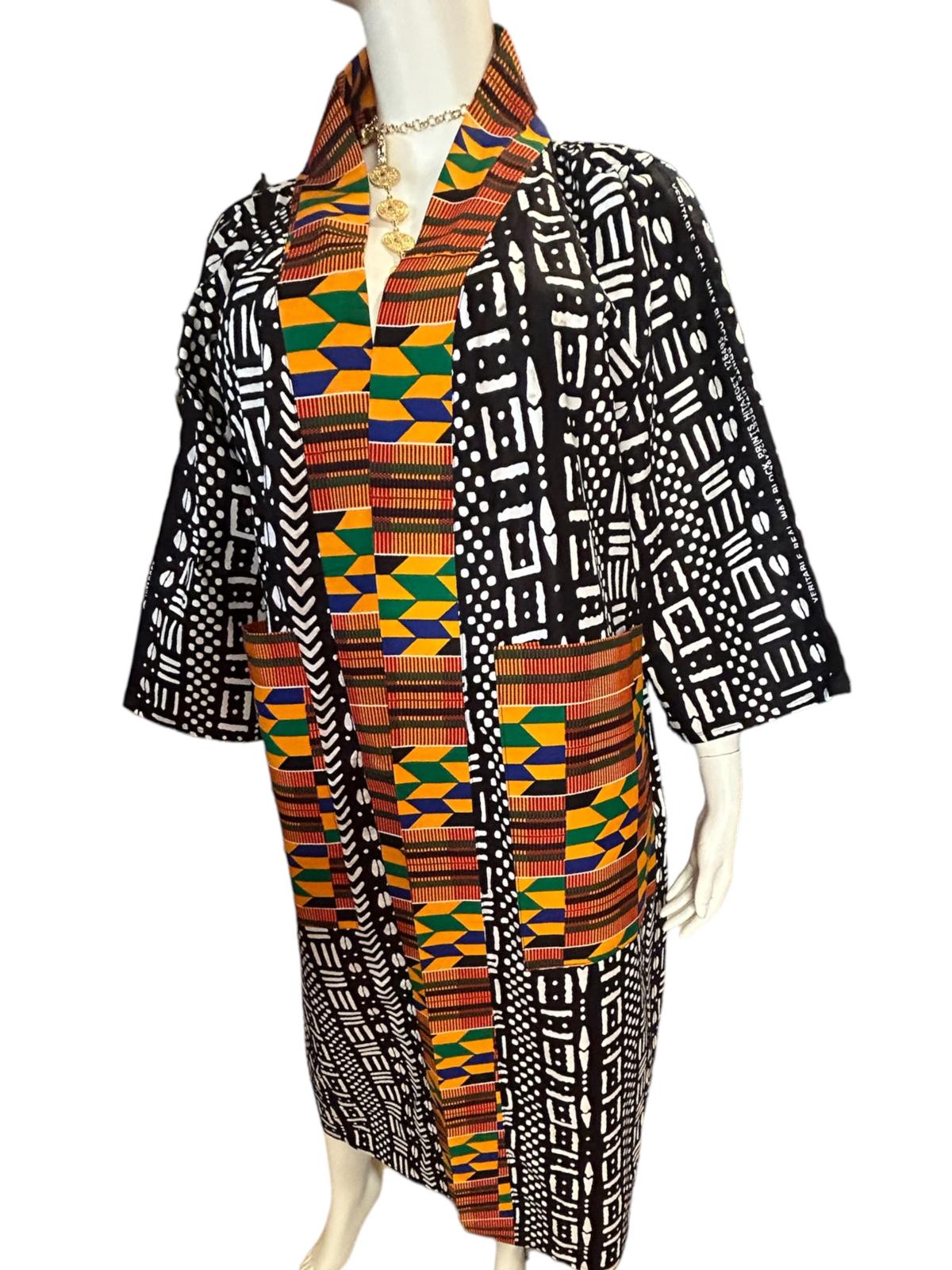 Authentic African Print Ankara Kimono Duster and Headwrap with Pockets