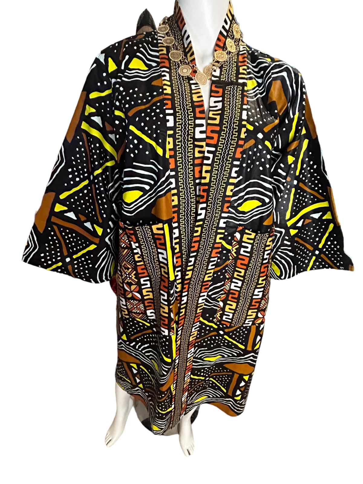 Authentic African Print Ankara Kimono Duster and Headwrap With Pockets