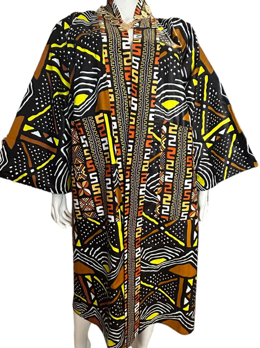 Authentic African Print Ankara Kimono Duster and Headwrap With Pockets