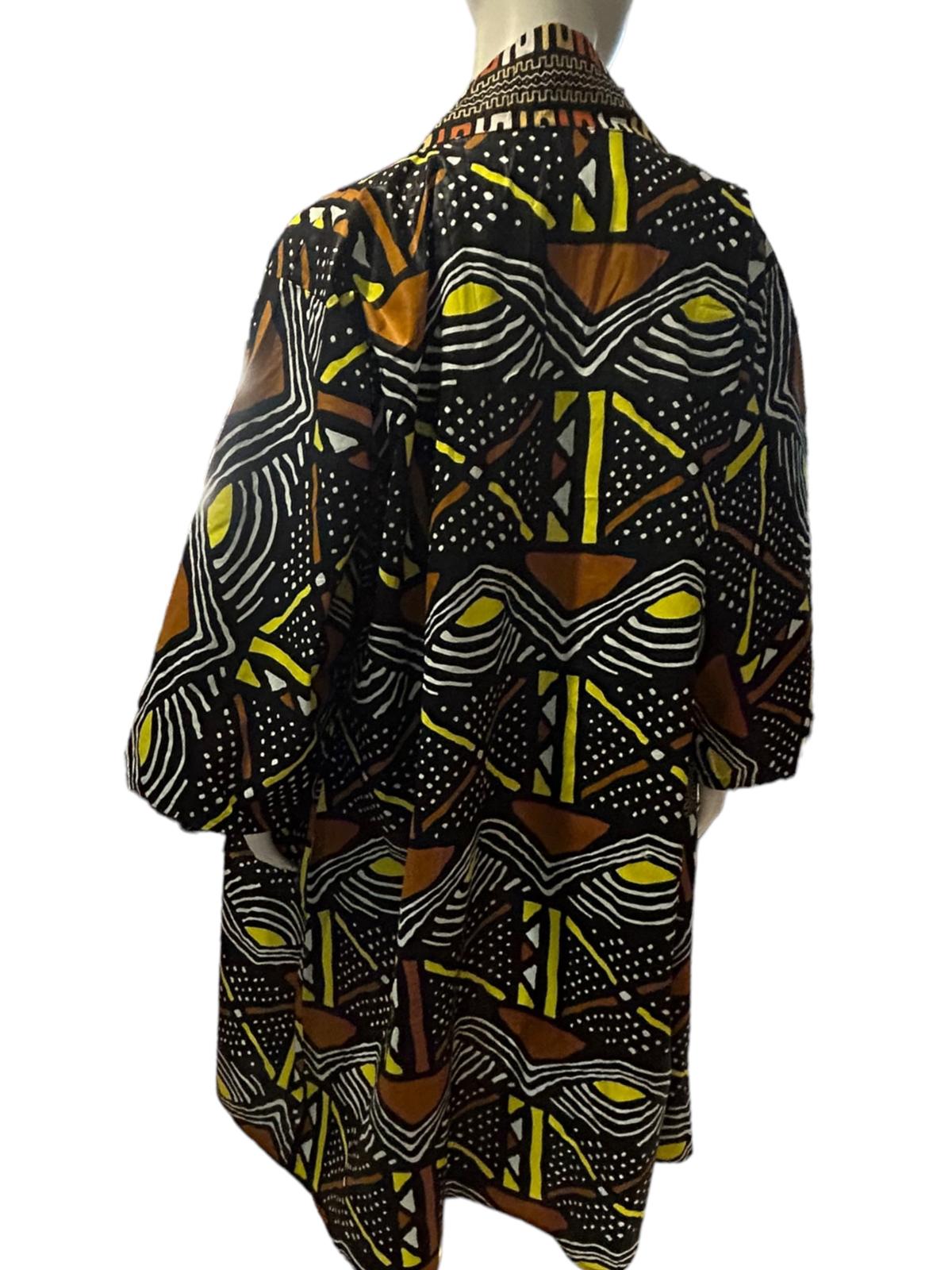 Authentic African Print Ankara Kimono Duster and Headwrap With Pockets