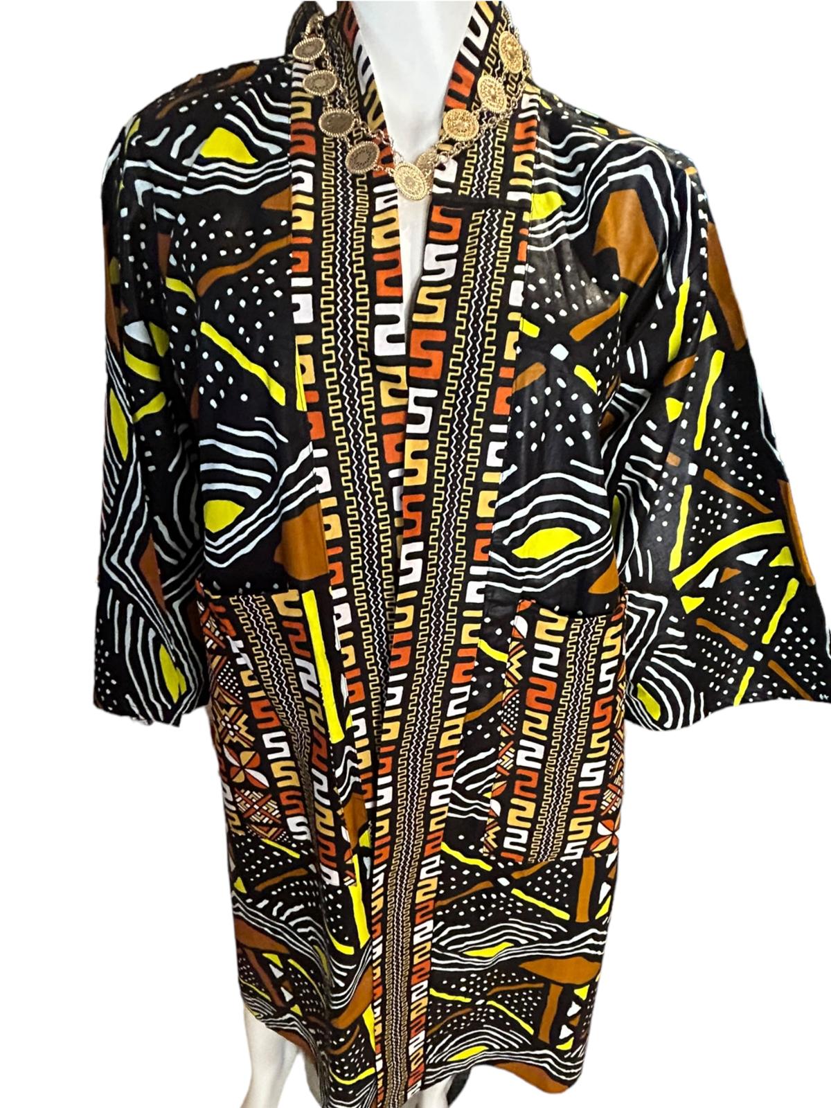 Authentic African Print Ankara Kimono Duster and Headwrap With Pockets