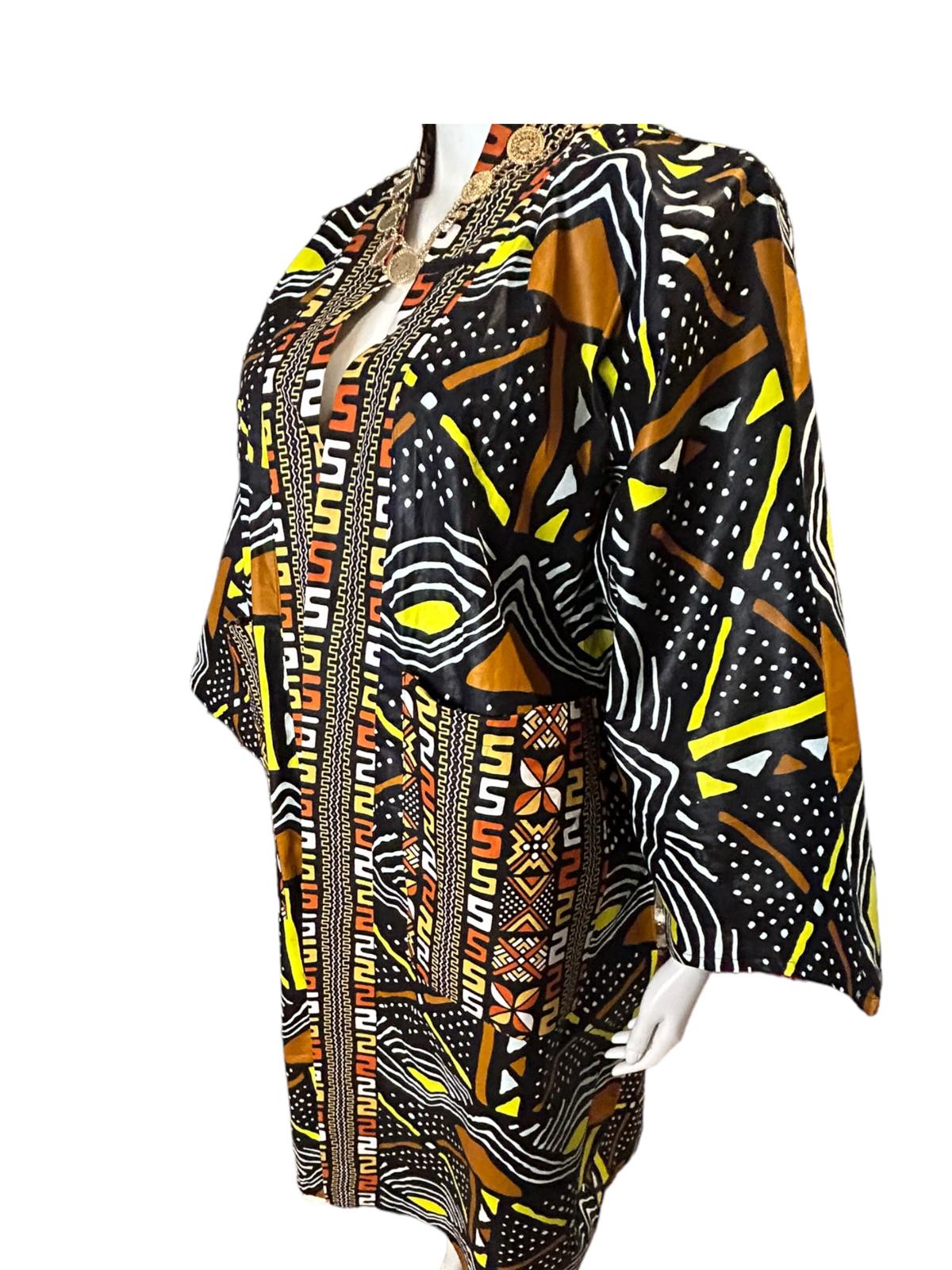 Authentic African Print Ankara Kimono Duster and Headwrap With Pockets