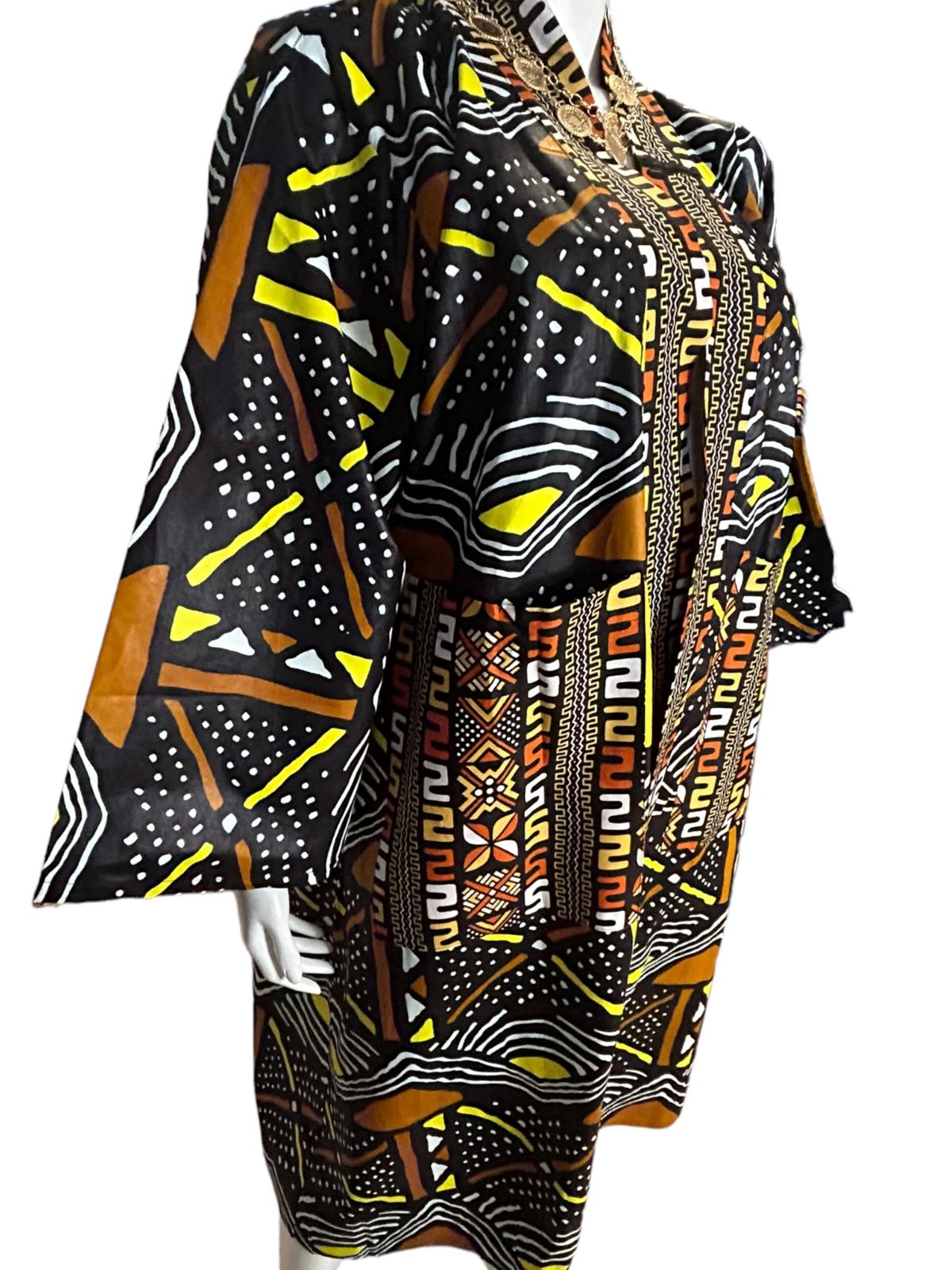 Authentic African Print Ankara Kimono Duster and Headwrap With Pockets