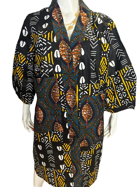 Authentic African Print Ankara Kimono Duster & Headwrap with Pockets