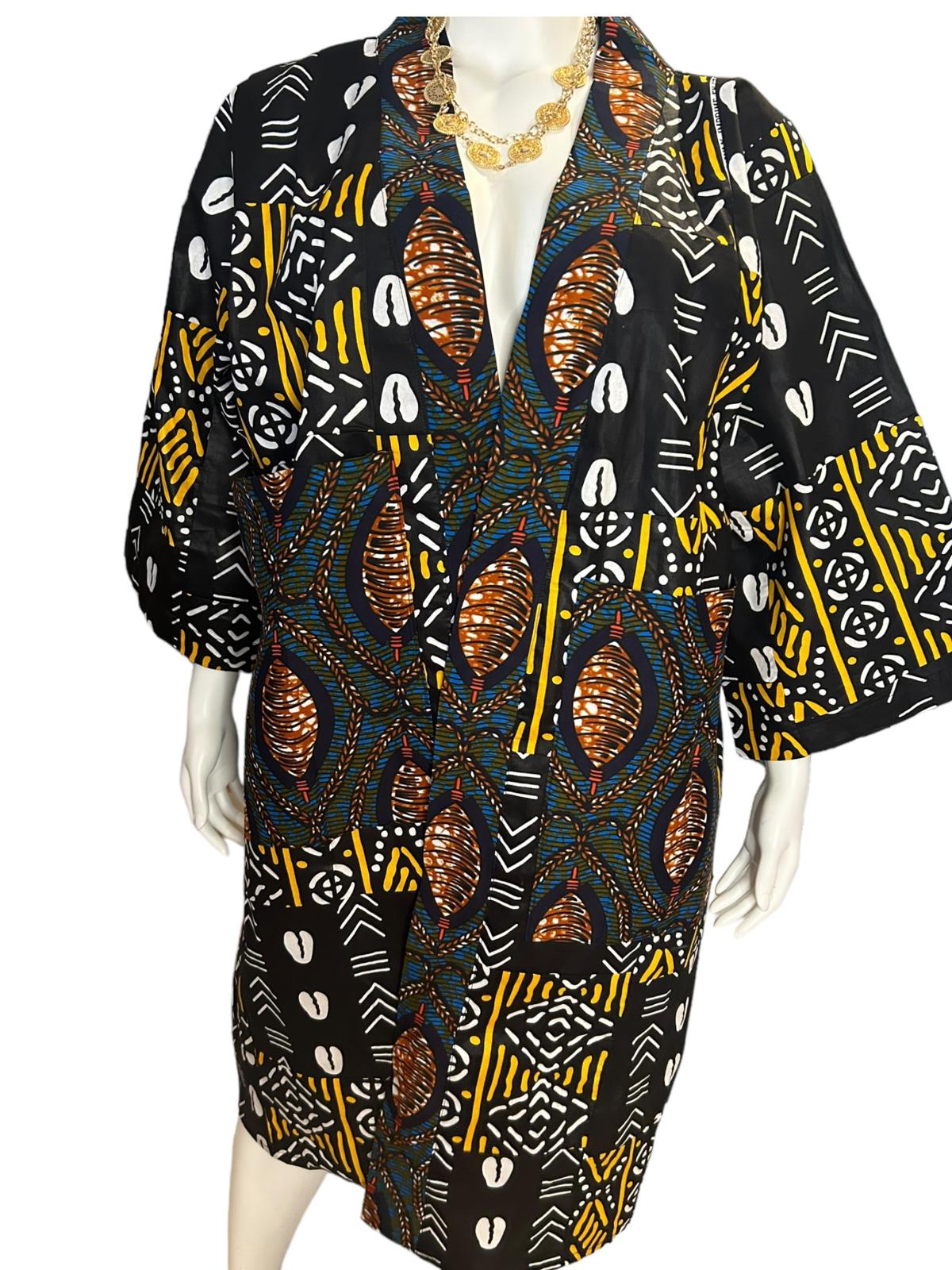 Authentic African Print Ankara Kimono Duster & Headwrap with Pockets