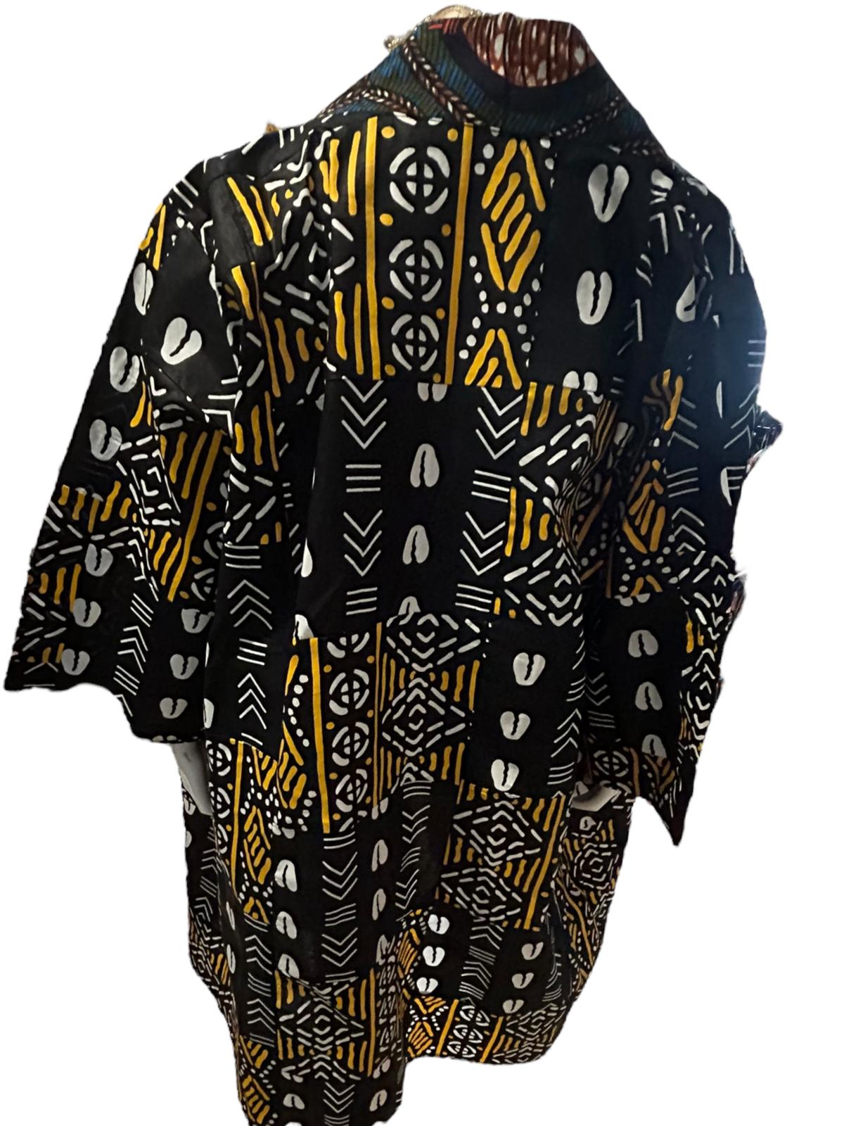 Authentic African Print Ankara Kimono Duster & Headwrap with Pockets