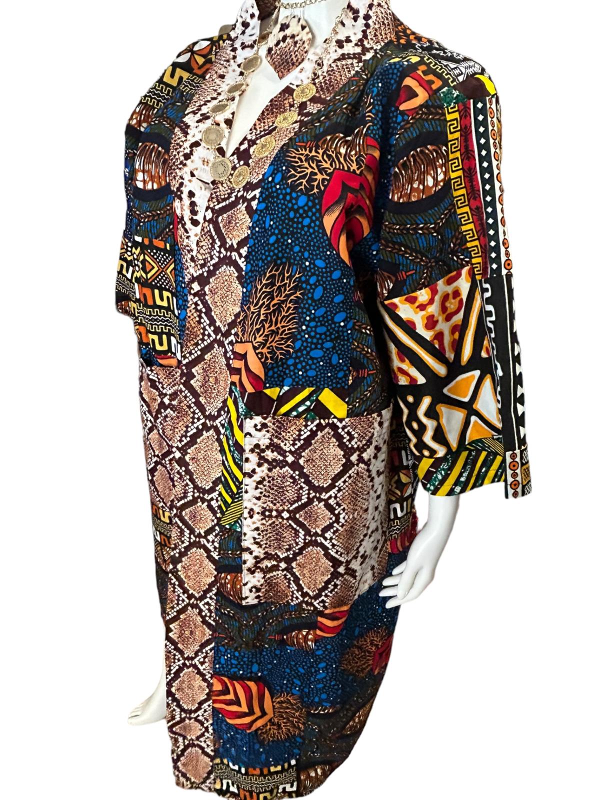 Authentic African Print Ankara Kimono Duster and Earrings With Pockets