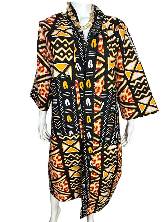 Authentic African Print Ankara Kimono Duster with Pockets