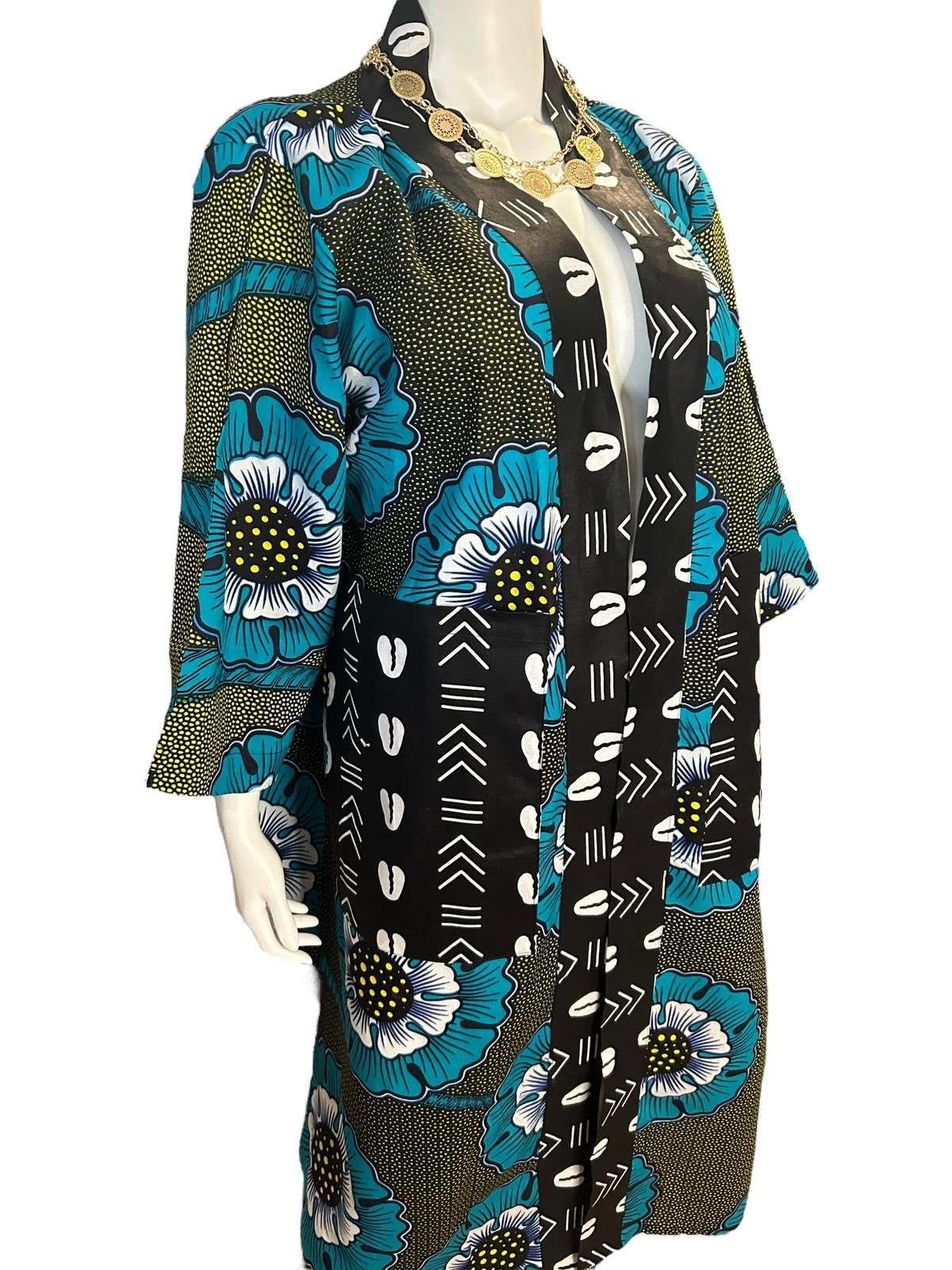 Authentic Ankara/ Animal Print Kimono Duster with Pockets