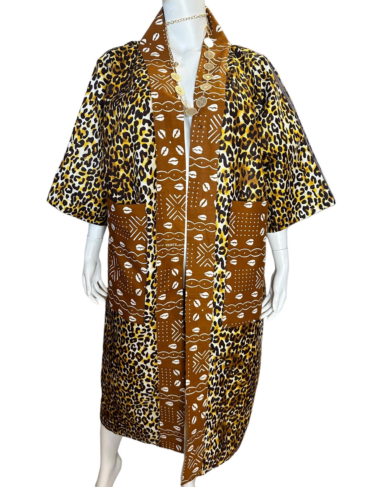 Authentic Ankara Kimono Duster and Headwrap with Pockets