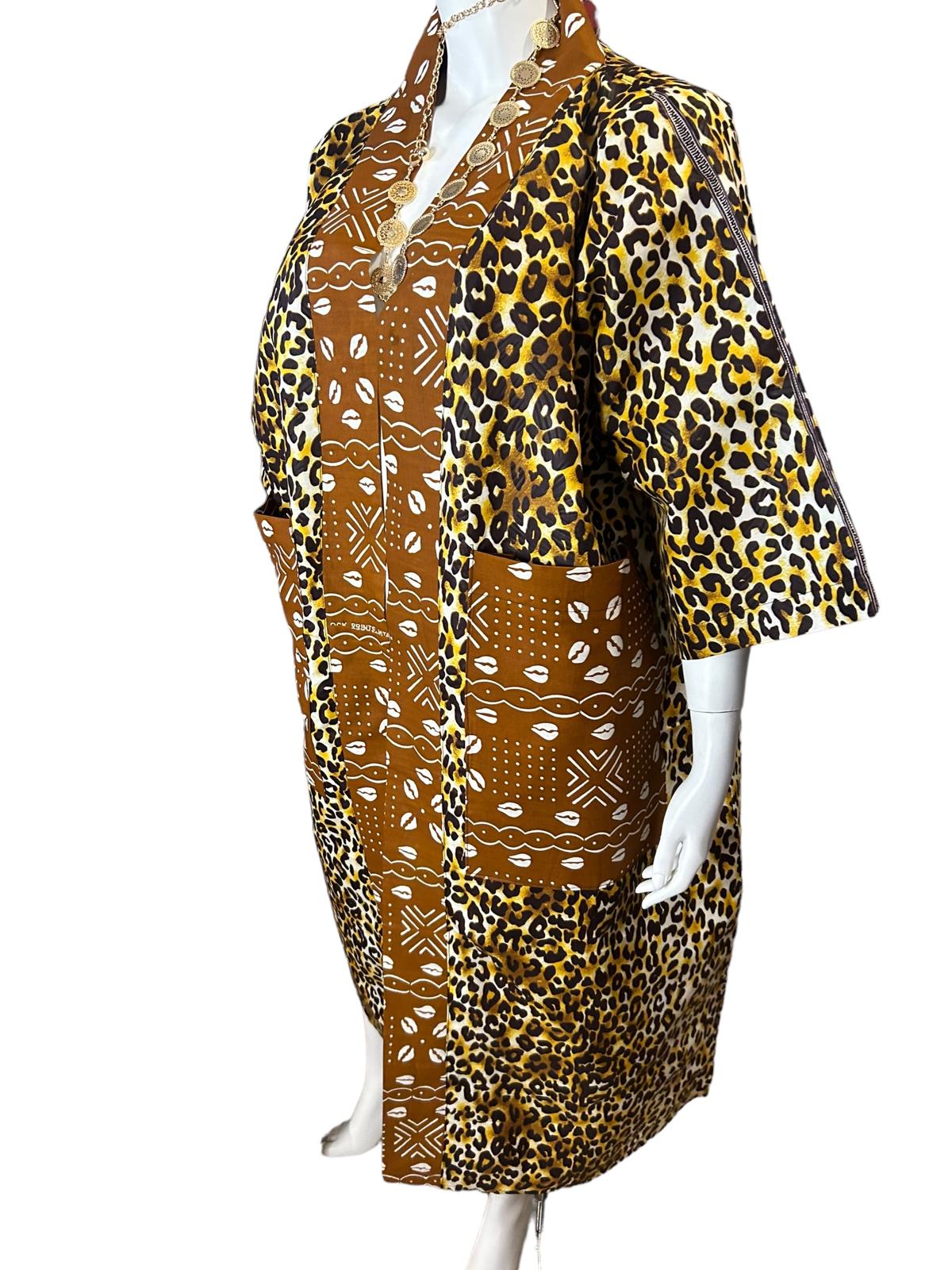 Authentic Ankara Kimono Duster and Headwrap with Pockets